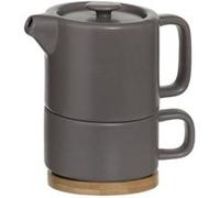 Secret de Gourmet – Théière Solitaire Nature taupe en céramique avec tasse amovible intégrée