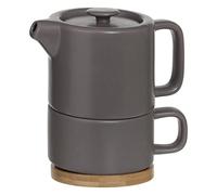 Secret de Gourmet - Théière Solitaire Nature Taupe en céramique avec Tasse amovible intégrée