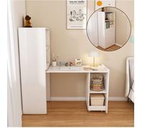 Secrétaire extensible blanc en MDF avec rangements et roulettes - 55 x 40 x 136 cm