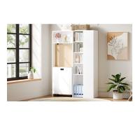 Secrétaire pliant 2-en-1 avec bibliothèque, prise EU et USB, MDF blanc effet bois, 104,5 x 30,5 x 160 cm