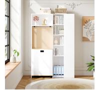 Secretaire Pliant MDF Blanc Decor Bois, Bureau Rabattable 2-En-1 FloraGrace, Pour Bureau Chambre, Prise EU Et USB, 104,5x30,5x160cm