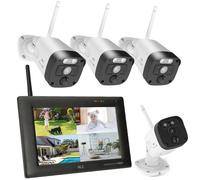 SecuFirst Set de caméras de surveillance 2K pour l'extérieur avec moniteur, 4 caméras de surveillance sans WLAN + écran tactile 7 pouces sans fil NVR, interphone ou bidirectionnel