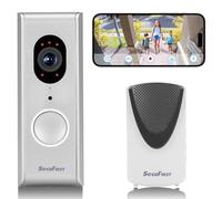 SecuFirst Sonnette Vidéo Filaire sans Fil avec Caméra | Sonnette Connectée sans Pile Wifi Extérieure étanche,Avec carillon sans fil ,Mémoire 64G,Audio 2 voies,Argent