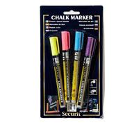 SECURIT - Set de 4 Marqueurs à Craie Liquide - Multicolore | 4 Couleurs (Orange, Rose, Violet, Jaune) - Pour Ardoise, Verre, Métal et Miroir