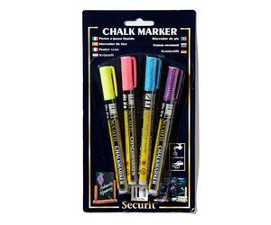 SECURIT - Lot de 4 feutres-craie 1-2 mm 4 couleurs flashy effaçable pour ardoise - Multicolore