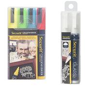 SECURIT Pochette de 4 marqueurs à craie liquide pointe biseautée largeur du trait 2 mm x 6 mm (Assortiment de couleurs) (Import Royaume Uni) & Feutre-Craie Waterproof Blanc Lot de 2 - Medium 2-6mm
