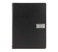 SECURIT - Porte-Menu Leather Line - Modèle Raw - 1 Insert Fixe Double Face = 4 Pages A4 - Possibilité d'Ajouter des Inserts - Pour Café, Bar, Restaurant - Eco-Cuir Haute Qualité - Coloris Noir