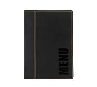 SECURIT - Porte-Menu Trendy Line - 1 Insert Fixe Double Face = 4 Pages A5 - Possibilité d'Ajouter des Inserts - Pour Café, Bar, Restaurant - Similicuir PU - Coloris Noir