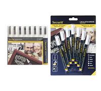 Securit SMA510-V8-WT Lot de 8 marqueursà craie liquide Blanc Pointe moyenne 2-6 mm & Lot de 7 Feutres-Craie à encre liquide Coloré - Taille de mine 1-2mm