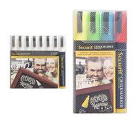 SECURIT SMA510-V8-WT Lot de 8 marqueursà craie liquide Blanc Pointe moyenne 2-6 mm Pochette de 4 marqueurs à craie liquide pointe biseautée largeur du trait 2 mm x 6 mm