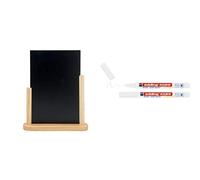 Securit Tableau noir pour avec petite tabletteUni 21x30cm & edding 4085 Marqueur craie liquide, blanc, 2 feutres craie liquide, pointe ronde 1-2 mm,le verre - feutre craie ardoise aux couleurs opaques