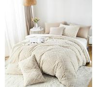 Sedefen Bohème Housse de Couette 140x200 Beige Tuftée Broderie Microfibre | Parure de lit 1 Personne Adulte,Fermeture Éclair,1 Taie d'oreiller 65x65cm,Shabby Chic Boho Linge de Lit,Certifié Oeko-Tex