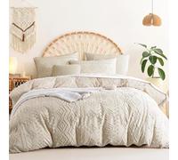 Sedefen Bohème Housse de Couette 140x200 Beige Tuftée Broderie Microfibre | Parure de lit 1 Personne Adulte,Fermeture Éclair,1 Taie d'oreiller 65x65cm,Shabby Chic Boho Linge de Lit,Certifié Oeko-Tex