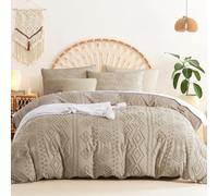 Sedefen Bohème Housse de Couette 140x200 Beige Tuftée Broderie Microfibre | Parure de lit 1 Personne Adulte,Fermeture Éclair,1 Taie d'oreiller 65x65cm,Shabby Chic Boho Linge de Lit,Certifié Oeko-Tex