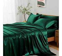 Sedefen Drap Housse 140x200 cm Bonnet 30~35 cm 2 Personnes élastique,Vert foncé Couleur Unie Satin Soyeux Brillant De Haute Qualité - l'été Doux Protège Matelas