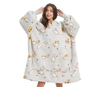 Sedefen Plaid Couverture Polaire avec Manches,Sweat-Shirt à Capuche avec Poches Portables,Confortable Flanelle Douverture TV Femme Homme,Hiver Chaud Sherpa Adulte,Gris Clair,Chat