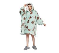 Sedefen Plaid Couverture Polaire avec Manches,Sweat-Shirt à Capuche avec Poches Portables,Confortable Flanelle Douverture TV Femme Homme,Hiver Chaud Sherpa Adulte,Menthe verte,Petit ours