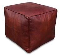 See the Good Pouf Carré en Cuir Véritable Fait Main - Vendu Rembourré - Coussin de Sol, Ottoman, Repose-Pieds (Châtaigne Marron)