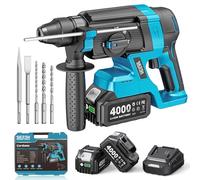 SEESII 2,8J Marteau Perforateur Sans Fil, SDS Plus, Moteur Brushless, 4 en 1 avec 2 Batteries 4.0Ah (Compatible avec les batteries Makita 18 V), pour Béton et Rénovation, avec Forets, Burins