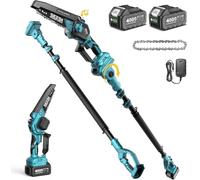 SEESII 2-en-1 Mini Tronçonneuse Elagueuse sur Perche - Extérieur & Jardin | Mini Tronçonneuse Brushless 6 Pouces avec 2 x 4000 mAh Batteries, Elagueuse Batterie Coupe Branche Telescopique