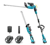 SEESII 20V Taille haie Batterie Télescopique, Design 2 en 1, Lame 53 cm | 2 Batteries 4,0 Ah, Coupe Max 18 mm, Télescopique Max 2,6 m, Tête Orientable 150°, 2400 SPM, Bandoulière, Manuel ou Perche