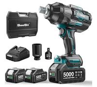 Seesii hocs Sans Fil 1800Nm, 3/4'' Boulonneuse a Choc Electrique avec Deux Batteries 10000mAh 18V, Boîte de Vitesses à 3 Vitesses, Adaptateur de Foret 3/4" à 1/2", 34mm Douilles