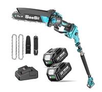 SEESII Elagueuse sur Perche, 2-en-1 Tronconneuse pour Branches - Jardin | Mini Tronconneuse a Batterie, Tronconneuse Telescopique 8 Pouces avec 2 x 4000 mAh Batteries, Système D'huile Automatiqu