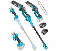 SEESII Elagueuse sur Perche Electrique, 4-en-1 Mini Tronconneuse | 6 Pouces Mini Tronconneuse a Batterie，Secateur Electrique Sans Fil avec 2 * 4000 mAh Batteries, de Jardin