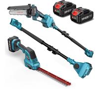 SEESII Kit combiné 6-en-1 : scie à perche sans fil et taille-haie, cisaille à gazon, mini-tronçonneuse électrique avec rallonge de 2,5 m, taille-haie et cisaille à gazon pour batterie Makita 18V no ba