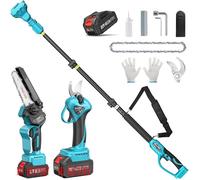 Seesii Kit d'élagage 3 en 1 Mini tronçonneuse 6 pouces Cisailles 33mm Pôle télescopique 2.8m avec 1X4.0Ah pour broche Makita 18V