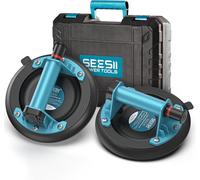 SEESII Lifters sous vide pour carrelage, lot de 2, 8 pouces, charge max. 200 kg, pour verre, marbre, laminaux et carrelage de terrasse, avec mallette de transport