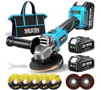 SEESII Meuleuse d'angle sans fil 125 mm, 2 x 4000 mAh Meuleuse d'angle Électrique Sans Balais 10 000 tr/min Avec 4 Roues de Coupe, 1Roues à Lamelles, disqueuse pour la découpe du métal
