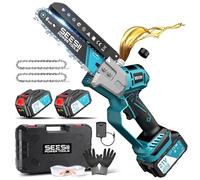 SEESII Mini Tronconneuse à Batterie 6 Pouces, Tronçonneuse Électrique Sans Balais, avec 2 * 4000 mAh Batterie, Lubrification Automatique, Compatible Makita 18V, Idéal Extérieur & Jardinage
