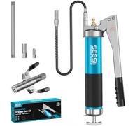Seesii Pompe à Graisse 10000 PSI, Levier À Engrenages, Valve De Purge | Kit Pompe à Graisse 400 ml, Raccord Rapide, Flexible 45 cm, Buse & Tube Rigide, Pour Remorques & Engins Lourds