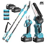 SEESII Scie à perche télescopique sans balais 6'' 3-en-1, scie à chaîne électrique, sécateur, scie à branches hautes, outils électriques de jardinage pour batterie Makita 18V WITH 2X4.0Ah