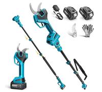 SEESII Sécateur Électrique Sans Fil Télescopique - 4,5 M De Portée, Sécateur Électrique, Coupe 55 mm, Éclairage LED De Travail, 2× Batteries 4.0Ah, 2-En-1 Pour Taille Des Arbres, Arbustes Et Haies