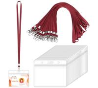 Segus Porte Badge Tour de Cou, 20 Pièces Porte Carte Transparent avec Lanyard, Cordon Badge Tour de Cou, pour Bureau, Exposition, Usine (Jujube Rouge, Horizontal)