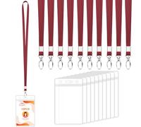 Segus Porte Carte avec Cordon, 10 Pièces Cordon Tour de Cou avec Porte Carte Transparent, Tour de Cou Badge avec Lanière, pour Bureau, École, Hôpital (Jujube Rouge, Vertical)