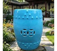 SEIFE Tabouret de Jardin en Céramique de Style Chinoiserie, Table d'Appoint Multifonctionnelle Intérieur/Extérieur, Support pour Plantes, Pouf pour Patio et Salon(Sky Blue)