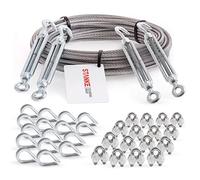 Seilwerk Câble d’acier inoxydable V4A, 10m, diamètre 5mm 7x19, 4x Tendeur M10 Œil-Crochet en acier galvanisé, 16x Cosse-Cœur V4A, 16x Serre-Câble à étrier V4A - SET 6