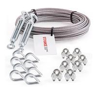 Seilwerk Câble d’acier inoxydable V4A, 5m, diamètre 4mm 7x7, 2x Tendeur M6 Œil-Crochet en acier galvanisé, 8x Cosse-Cœur V4A, 8x Serre-Câble à étrier V4A - SET 5