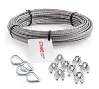 Seilwerk STANKE Câble d’acier galvanisé 10m diamètre 3mm 6x7, 4x Cosse-cœur, 8x Serre-câble à étrier - SET 2