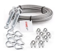 Seilwerk STANKE Câble d’acier galvanisé 20m diamètre 4mm 6x7, 2x Tendeur M6 Œil-Crochet, 8x Cosse-Cœur, 8x Serre-câble à étrier - SET 5