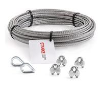 Seilwerk STANKE Câble d’acier galvanisé 50m diamètre 3mm 6x7, 2x Cosse-cœur, 4x Serre-câble à étrier - SET 1