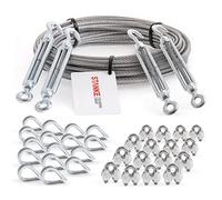 Seilwerk STANKE Câble d’acier galvanisé 50m diamètre 4mm 6x7, 4x Tendeur M6 Œil-Crochet, 16x Cosse-Cœur, 16x Serre-câble à étrier - SET 6