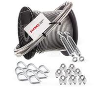 Seilwerk STANKE Câble d’acier galvanisé gainé (couche PVC) 100m diamètre 4mm 6x7, 2x Tendeur M6 Œil-Crochet, 8x Cosse-Cœur, 8x Serre-Câble à étrier - SET 5