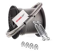 Seilwerk STANKE Câble d’acier inox gainé (PVC), 50m, acier V4A, 3mm 7x7, 2x Tendeur M6 Œil-Crochet, 4x Serre-câble à étrier V4A, Suspension Kit - SET 4