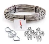 Seilwerk STANKE Câble d’acier inoxydable V4A, 15m, diamètre 5mm 7x7, 4x Cosse-cœur V4A, 8x Serre-câble à étrier V4A - SET 2
