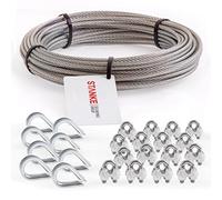 Seilwerk STANKE Câble d’acier inoxydable V4A, 5m, diamètre 3mm 7x7, 8x Cosse-cœur V4A, 16x Serre-câble à étrier V4A - SET 3