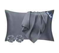 Seiwohl 2 Housses de Coussin en Satin, 40 x 60 cm, taies d’Oreiller similaires à la Soie, pour Les Cheveux et la Peau, Gris foncé, avec 2 élastiques à Cheveux